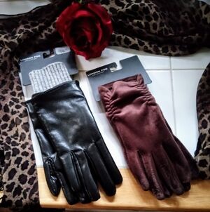 London Fog Black and Brown Gloves Set